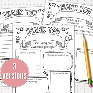 Merci Journée d'appréciation du principal | Note principale de remerciement | Merci Coloriage principal | Cadeau de fin d'année scolaire