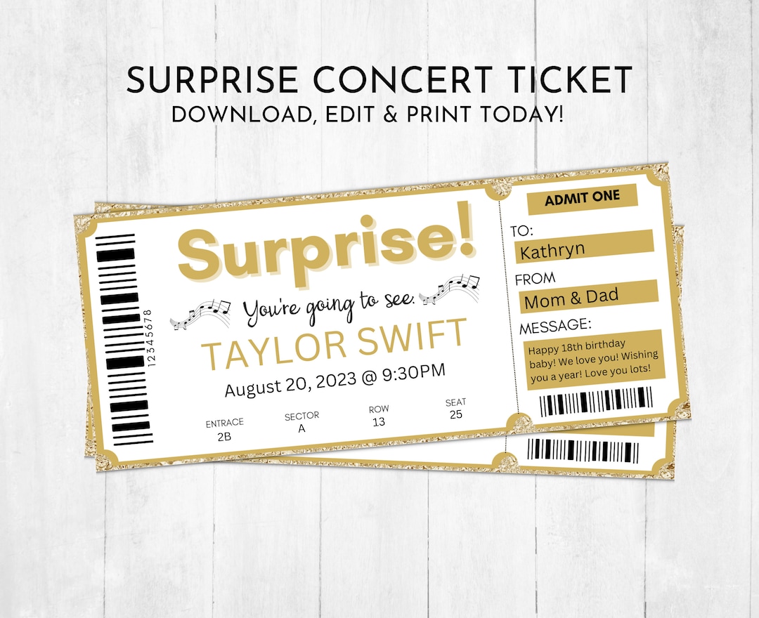 Printable Concert Ticket Template Surprise Concert Gift Template Printable Concert Ticket Template Surprise Concert Gift Template