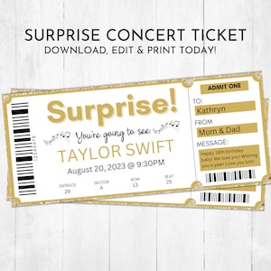Druckbare Konzert Ticket Vorlage | Überraschungskonzert Geschenk Vorlage | Editierbare Konzertkarte | Musik Event Ticket | Event Ticket Vorlage
