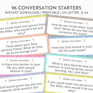 96 Christelijke gespreksstarters | Christelijke gesprekskaarten | Bijbelstudievragen | Spirituele vragen voor kleine groepen | Pdf