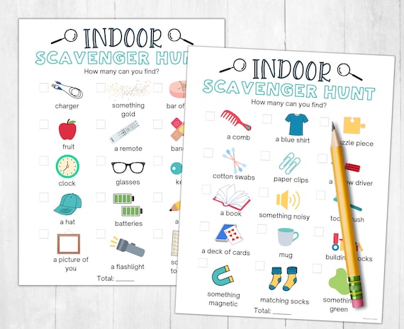 Indoor Scavenger Hunt Printable | Indoor Activity for kids | Last minute indoor printable game for kids