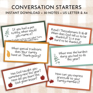 Gespreksstarters christelijke Thanksgiving | Thanksgiving-gesprekskaarten | Gezinsvriendelijk dankbaarheidsspel | Prompt dankbaarheidspotje
