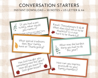 Christian Thanksgiving Conversation Starters | Thanksgiving Conversation Cards | Family Friendly Gratitude Game | Gratitude Jar Prompt