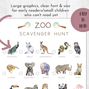 Zoo Scavenger Hunt Printable for Kids | Animal Scavenger Hunt | Zoo ...