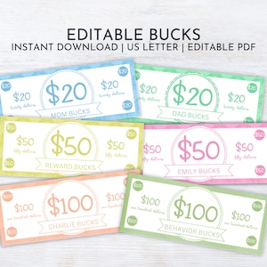 EDITABLE Mom Bucks Printable | Reward Bucks | Good Behavior Bucks | Chore Bucks for Kids | Printable Mom Money | Allowance Play Money
