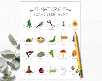 Nature Scavenger Hunt Printable | Kids Scavenger Hunt | Kids Outdoor Summer Activity | Nature Treasure Hunt | Trail Hiking Walk Activity
