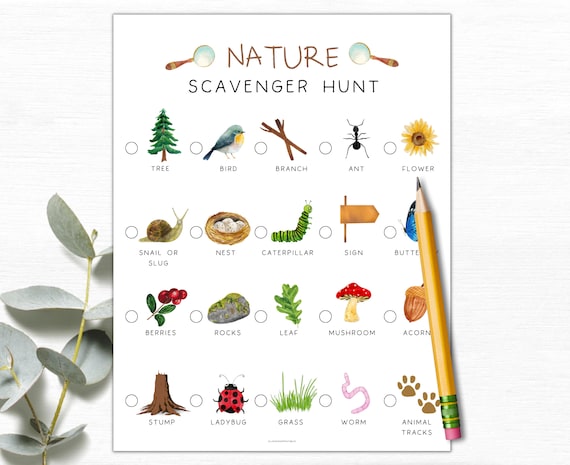 Nature Scavenger Hunt Printable | Kids Scavenger Hunt | Kids Outdoor Summer Activity | Nature Treasure Hunt | Trail Hiking Walk Activity