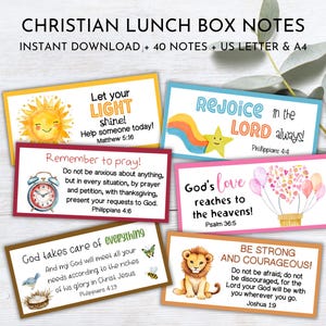 Christelijke lunchtrommelnotities | Afdrukbare schoollunchnotities | Afdrukbare verskaarten voor kinderen | Christelijke schriftkaarten | Schriftkaarten voor kinderen