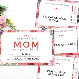 Carnet de coupons maman | Carnet de coupons pour la fête des mères | Coupons imprimables pour la fête des mères | Carnet de coupons de maman modifiable | Cadeau d&#39;anniversaire de dernière minute pour maman