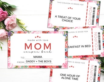 Mom Coupon Book | Mother's Day Coupon Book | Printable Mothers Day Coupons | Editable Mom's Coupon Book | Last Minute Birthday Gift for Mom