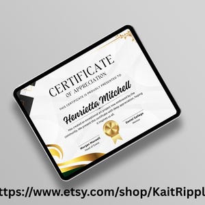 Editable Certificate of Appreciation Template - Modern Gold Award  Printable Recognition Certificate PDF for recognition