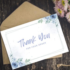 Elegante aquarel blauwe roos bestelling waarderingsbriefje, aanpasbare wenskaart, kaart voor zakelijk of persoonlijk gebruik, kwaliteitsbriefpapier