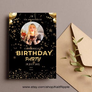 Black and Gold Birthday Invitation Printable - Minimalist Birthday Party Invite for Adults - Elegant Birthday Card Digital Download