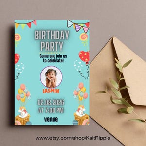 Invitation de fête d'anniversaire jaune et marron, carte d'invitation d'anniversaire de style bohème - Flyer de fête artistique - téléchargement numérique pour adultes ou enfants