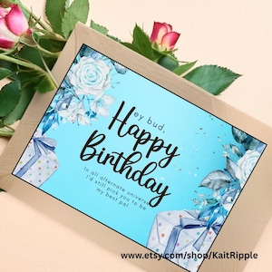 Lustige Geburtstagskarte für den besten Freund zum Ausdrucken - Blaue Alles Gute zum Geburtstagskarte für Freund oder Freundin, einzigartige Bester Freund-Geburtstagsnotiz