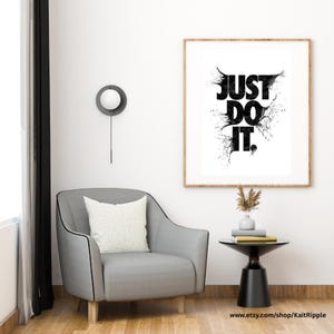 Just Do It Motivational Wall Art Printable - Bold Splatter Typography Poster - Black and White Gym Quote Decor - Digital Download