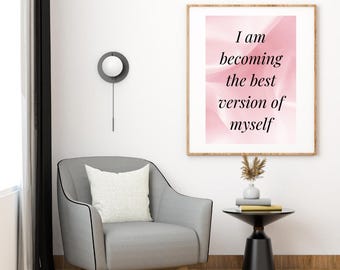 Arte de pared imprimible con frases inspiradoras de amor propio - Póster rosa con cita inspiradora para mujeres - Decoración con recordatorios diarios positivos - Descarga digital