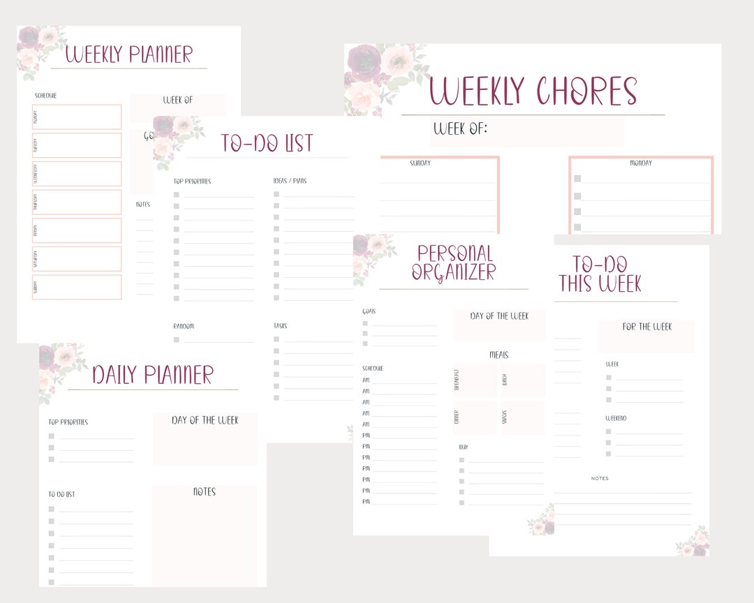 Printable Weekly Planner: Blush Floral Watercolor - Etsy