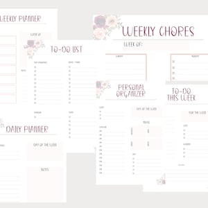 Printable weekly planner: blush floral watercolor