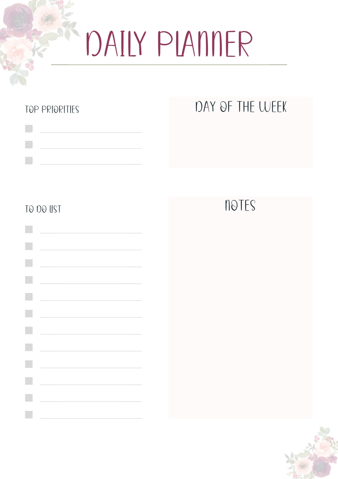 Printable Weekly Planner: Blush Floral Watercolor - Etsy