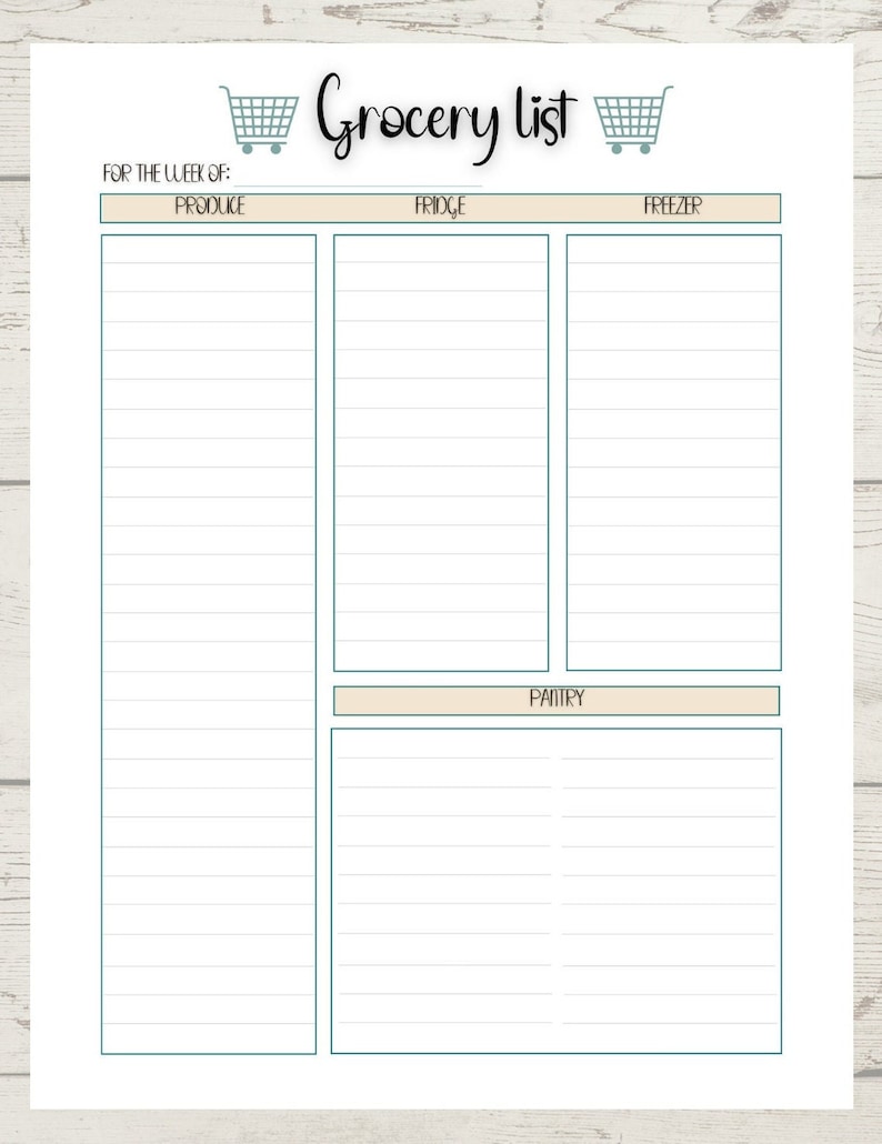 Printable Grocery Shopping List - Etsy