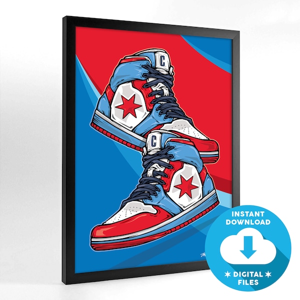 Chicago Sneakerhead // Wall Decor //  Illustration // Shoe Poster // Digital Artwork Only // 12"x18" + 16"x24" + 24"x36" // Hi-Res // JPEG