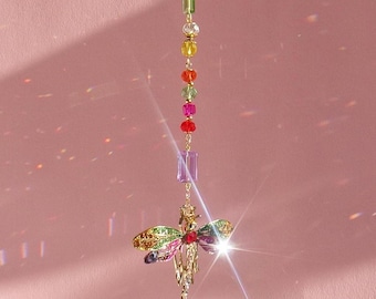 Colorful Suncatcher Crystal Dragonfly Window Décor, Long Boho Spirit Lightcatcher Decor, Hanging Gift for Dragonfly People