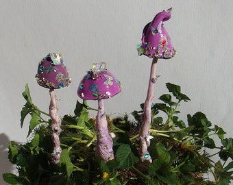 Mushroom with Butterfly for Fairy Garden - Elegant Handmade Miniature - Plant Decor for Fairy lovers