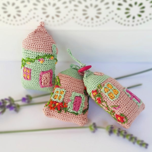 Embroidered Fairy House Personalized Cotton Handmade  with Cloud or Flower decor