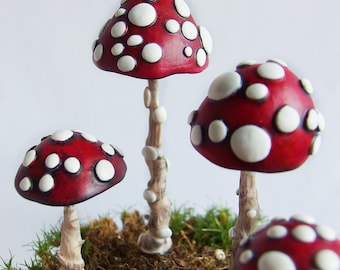 Red Mushroom  Plant Pick, Polymer Clay Buddies Stakes, Handmade Gift for Planters