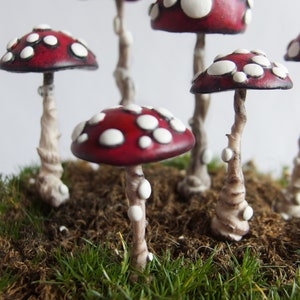 Red Mushroom House Plant Pick: Handmade Clay Plant Stake