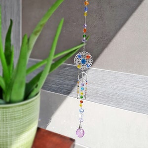 Crystal Suncatcher Long Hippie Window Décor with Peace Sign and Paw Symbols, Birthday Gift image 2