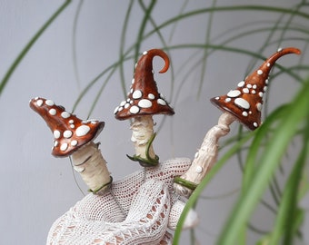 Mushroom Stick, Plant Pot Shroom Pick Decor, Fairy Garden Plant Amanita Stakes, Handmade Witchy Shroom Hat finding