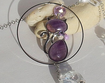 Cat Suncatcher, Amethyst, Rosequartz, Opalite Crystal Window Hanging Décor,  Crystal Hanging Light Catcher Decor, Gift for Cat Person
