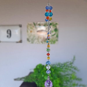 Longue décoration de fenêtre hippie attrape-soleil en cristal avec signe de la paix et symboles de patte, cadeau d'anniversaire image 7