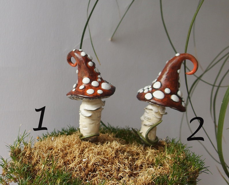 Mushroom Stick, Plant Pot Shroom Pick Decor, Fairy Garden Plant Amanita Stakes, Handmade Witchy Shroom Hat finding Mushroom No. 2