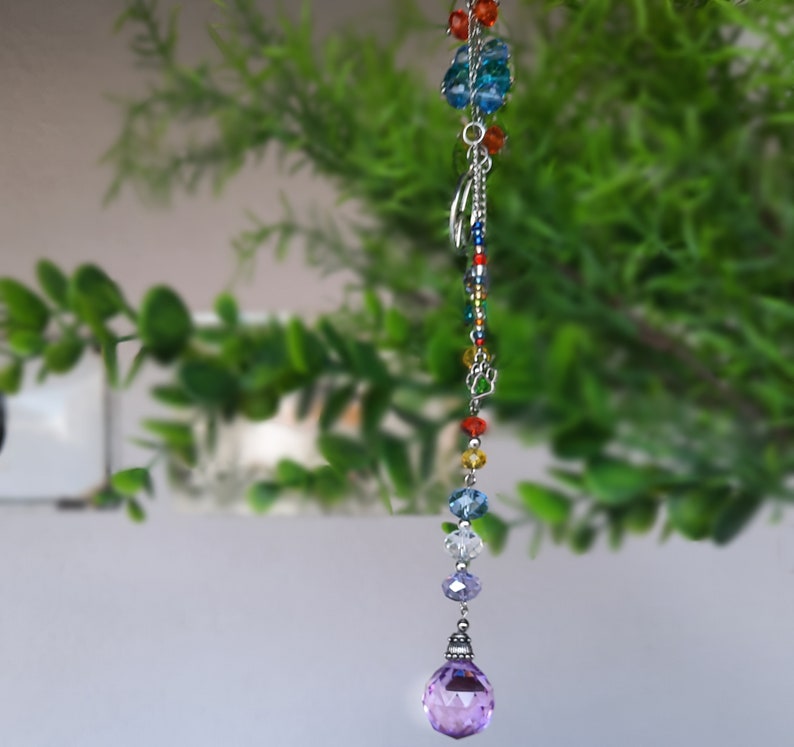 Crystal Suncatcher Long Hippie Window Décor with Peace Sign and Paw Symbols, Birthday Gift image 9