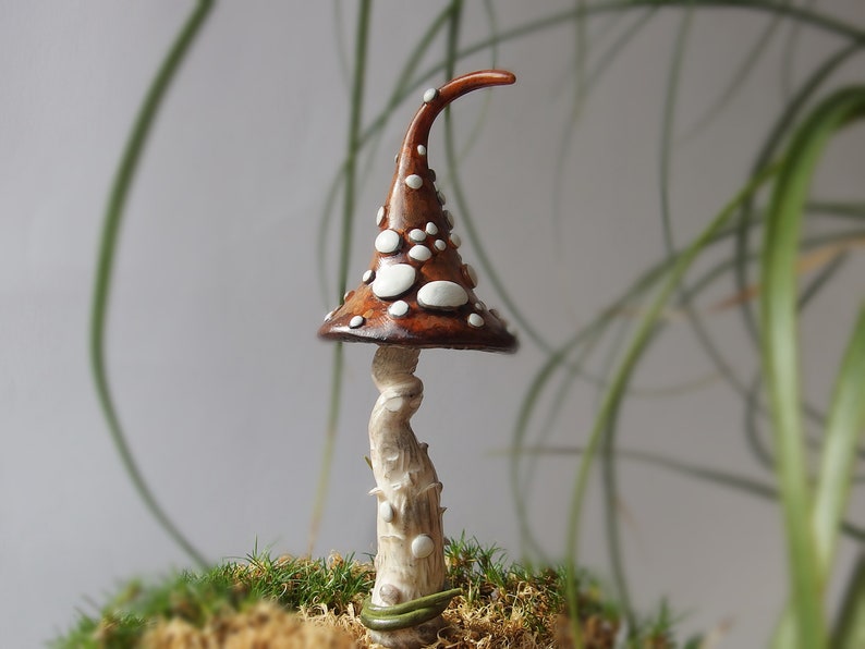 Mushroom Stick, Plant Pot Shroom Pick Decor, Fairy Garden Plant Amanita Stakes, Handmade Witchy Shroom Hat finding image 10