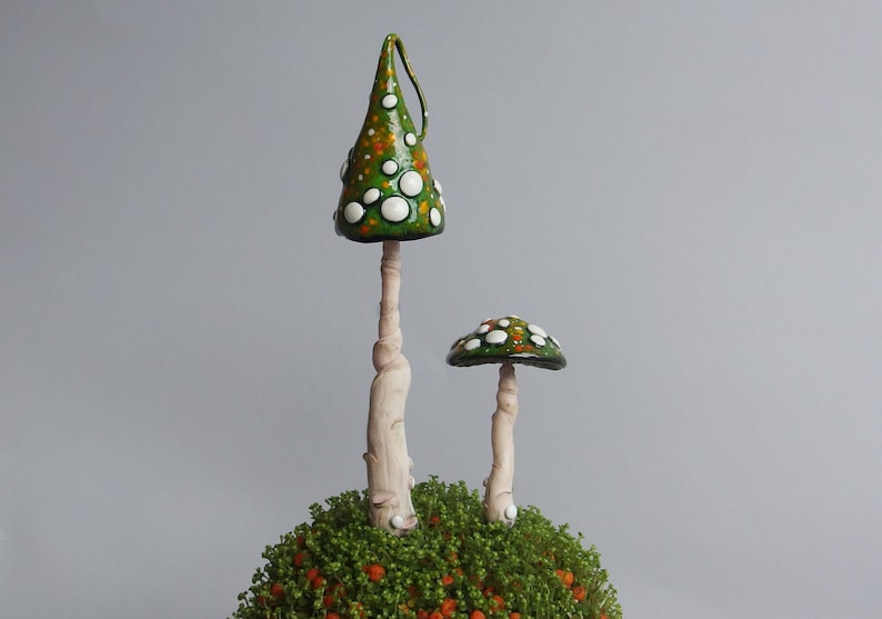 Mushrooms Two Picks Handmade Polymer Sculpted Plant Stakes Garden Decor Pick 2 Buddies zdjęcie 1