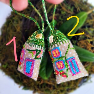 Fairy House Car Mirror Hanging Accessories Mini  House  Handmade OOAK Small Crochet Stuffed House Decoration Ready to go