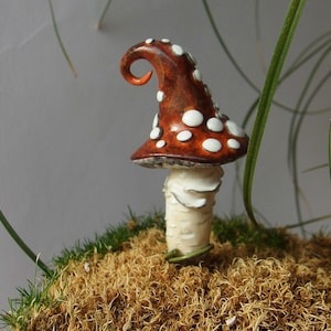 Mushroom Stick, Plant Pot Shroom Pick Decor, Fairy Garden Plant Amanita Stakes, Handmade Witchy Shroom Hat finding image 8