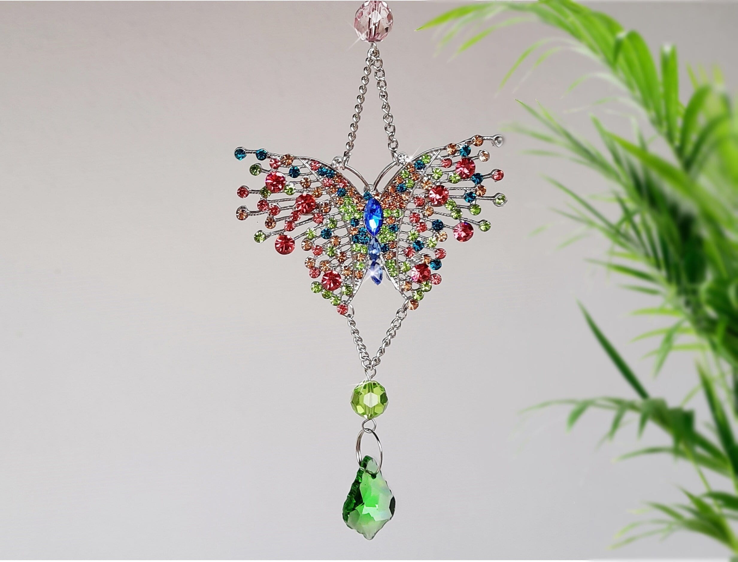 Acchiappasole Cristallo Albero Della Vita E Farfalla - 2 Pezzi Per Finestra, Giardino, Casa - Foto 3