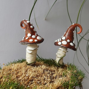 Mushroom Stick, Plant Pot Shroom Pick Decor, Fairy Garden Plant Amanita Stakes, Handmade Witchy Shroom Hat finding image 3