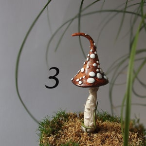 Mushroom Stick, Plant Pot Shroom Pick Decor, Fairy Garden Plant Amanita Stakes, Handmade Witchy Shroom Hat finding Mushroom No. 3