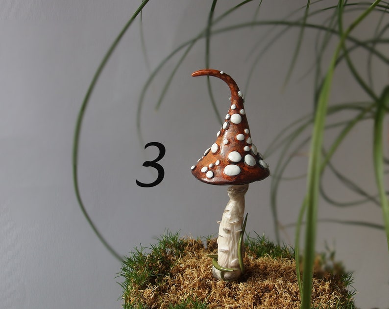Mushroom Stick, Plant Pot Shroom Pick Decor, Fairy Garden Plant Amanita Stakes, Handmade Witchy Shroom Hat finding Mushroom No. 3