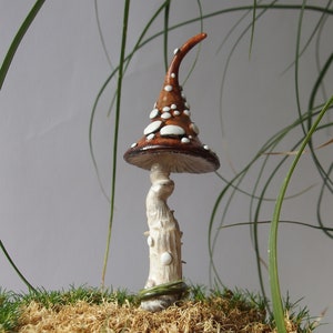 Mushroom Stick, Plant Pot Shroom Pick Decor, Fairy Garden Plant Amanita Stakes, Handmade Witchy Shroom Hat finding image 2
