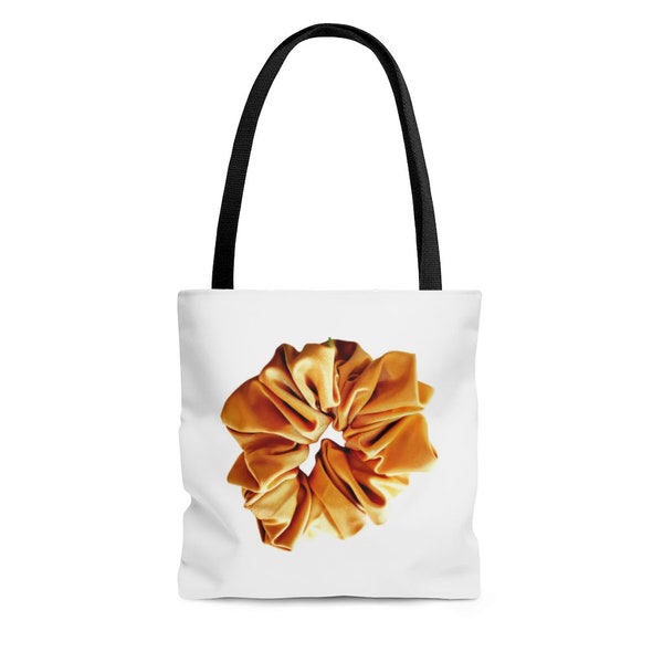Gold Scrunchie Tote Bag | Parrott Print | White Reusable Bag | Bold Design Style | 90s Style | Strong Long Lasting | Double Side Printed |