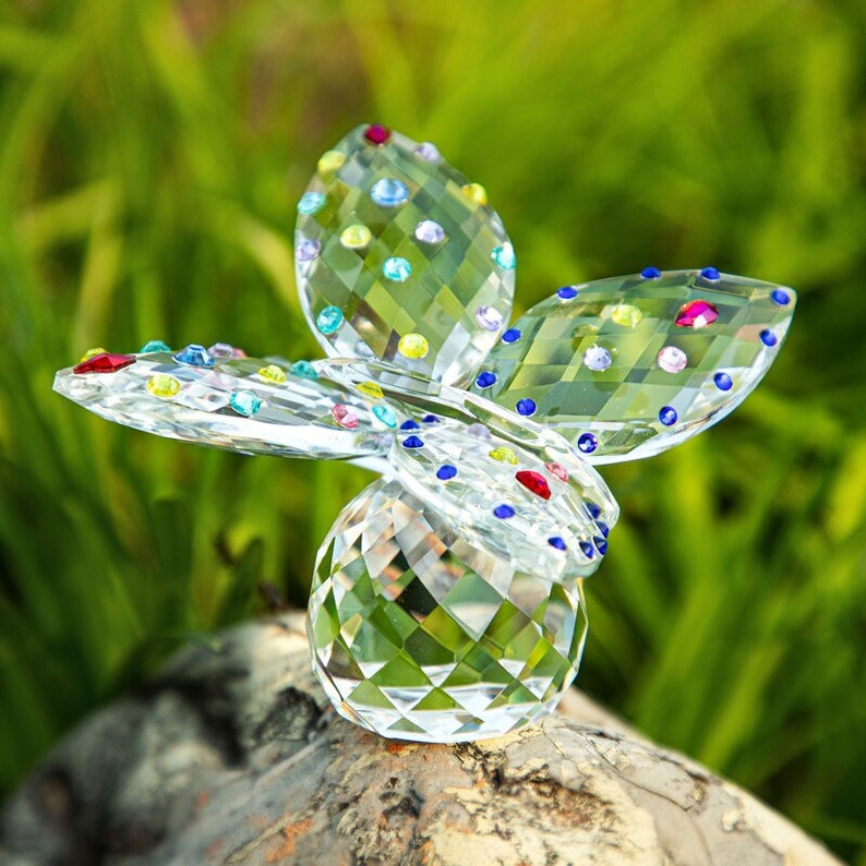 Green Crystal 3D Butterfly Figurine Paperweights Cut Wedding Collectible Gifts 