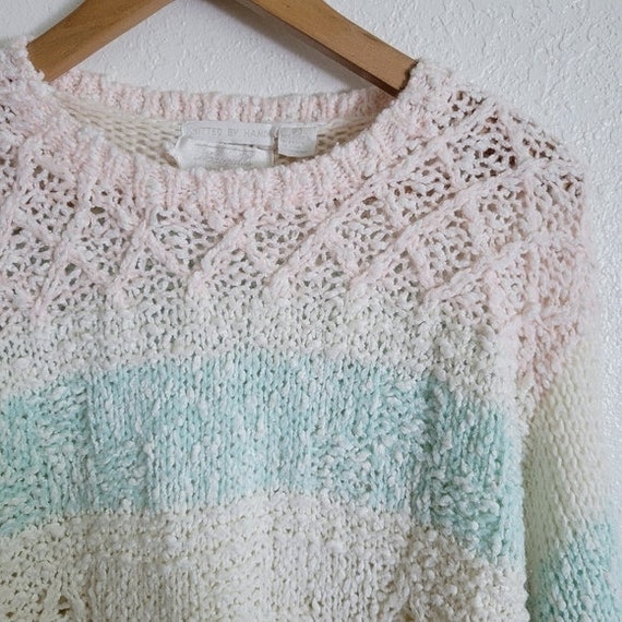 Vintage Handmade Rainbow Pastel Sweater Medium - image 3