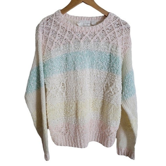 Vintage Handmade Rainbow Pastel Sweater Medium - image 1